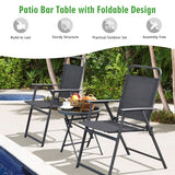 3-Piece Patio Table Set with Tempered Glass Round Table and 2 Lawn Chair-Gray