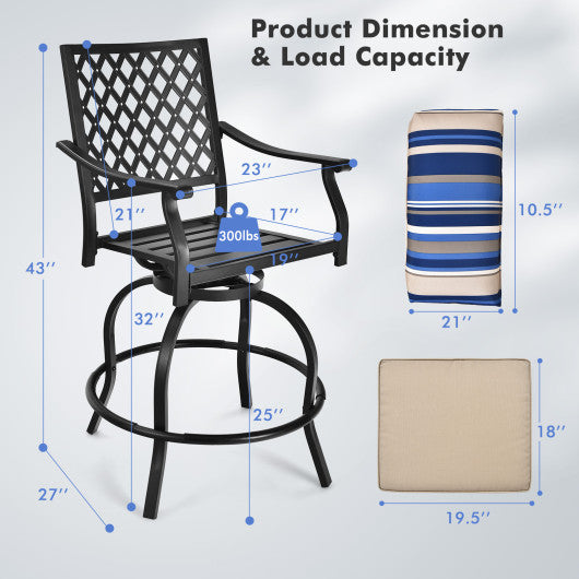 Set of 2 Outdoor Bar Height Chair with Soft Cushions