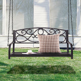 Outdoor 2-Person Metal Porch Swing Chair with Chains-Brown