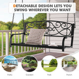 Outdoor 2-Person Metal Porch Swing Chair with Chains-Black