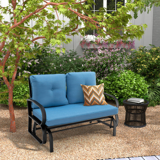 Patio 2-Person Glider Bench Rocking Loveseat with Cushioned Armrest-Blue