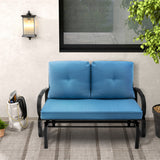 Patio 2-Person Glider Bench Rocking Loveseat with Cushioned Armrest-Blue