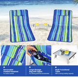 3 Pieces Beach Lounge Chair Mat Set 2 Adjustable Lounge Chairs with Table Stripe-Stripe