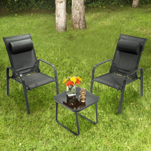 3 Pieces Patio Bistro Furniture Set with Adjustable Backrest-Black