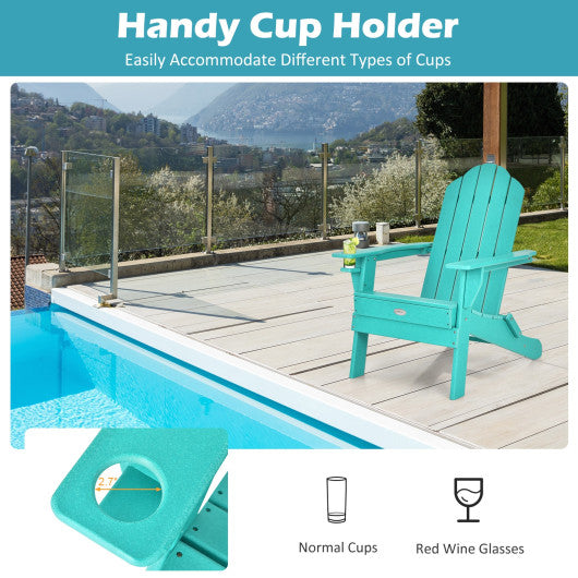 Foldable Weather Resistant Patio Chair with Built-in Cup Holder-Turquoise