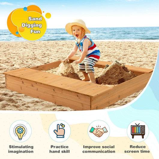 Kids Wooden Sandbox with Bench Seats and Storage Boxes