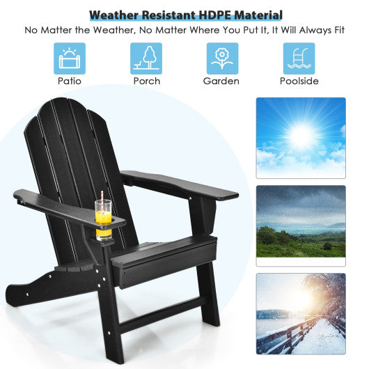 Outdoor Adirondack Chair with Built-in Cup Holder for Backyard Porch-Black