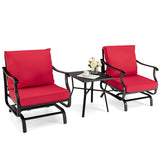 3 Piece Patio Rocking Chair Set with Coffee Table-Red