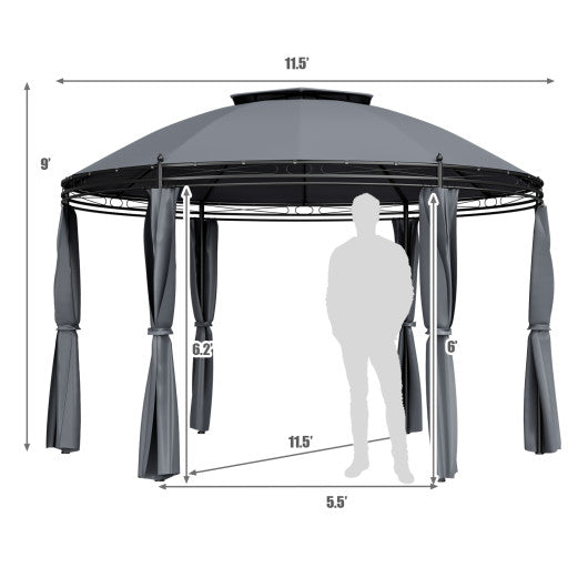 11.5 ft Outdoor Patio Round Dome Gazebo Canopy Shelter with Double Roof Steel-Gray