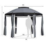 11.5 ft Outdoor Patio Round Dome Gazebo Canopy Shelter with Double Roof Steel-Gray