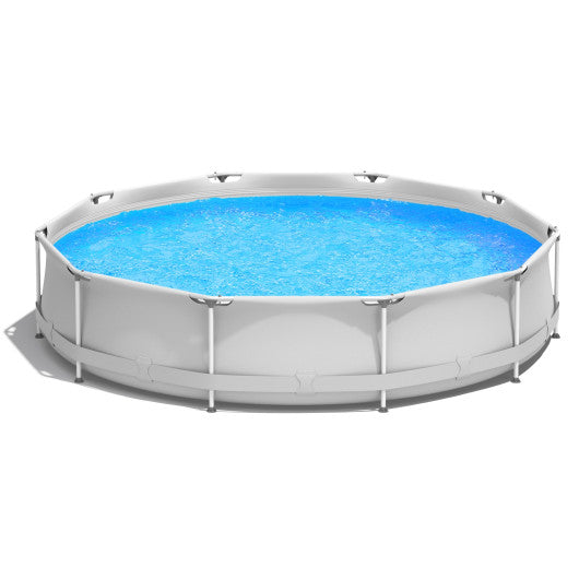 Round Above Ground Swimming Pool With Pool Cover-Gray