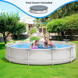 Round Above Ground Swimming Pool With Pool Cover-Gray