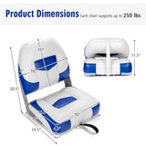 Set of 2 Folding Low Back Fishing Boat Seat with Stainless Steel Screws-Blue