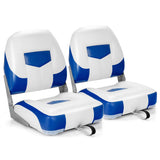 Set of 2 Folding Low Back Fishing Boat Seat with Stainless Steel Screws-Blue