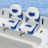 Set of 2 Folding Low Back Fishing Boat Seat with Stainless Steel Screws-Blue