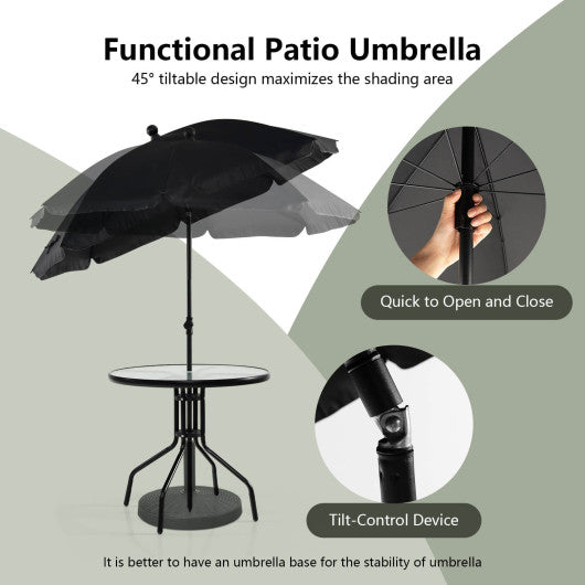 6 Pieces Patio Dining Set Folding Chairs Glass Table Tilt Umbrella for Garden-Gray