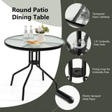 6 Pieces Patio Dining Set Folding Chairs Glass Table Tilt Umbrella for Garden-Gray