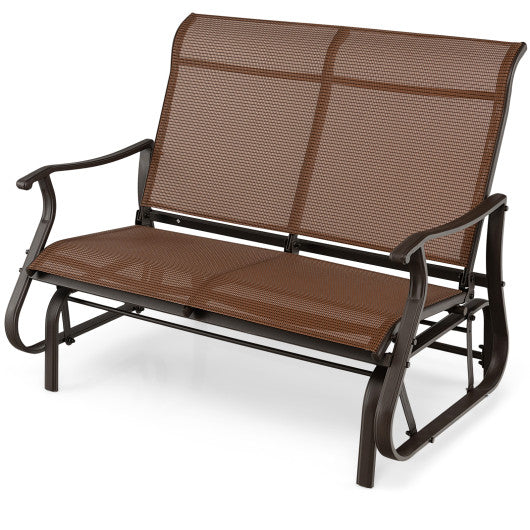 2-Person Patio Glider Bench with High Back and Curved Armrests-Brown