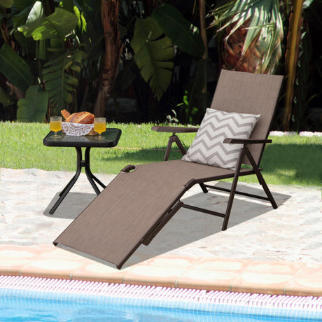 Patio Foldable Chaise Lounge Chair with Backrest and Footrest-Brown