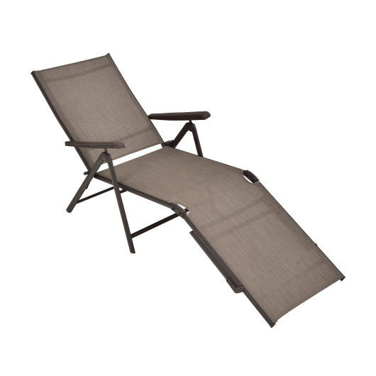 Patio Foldable Chaise Lounge Chair with Backrest and Footrest-Brown