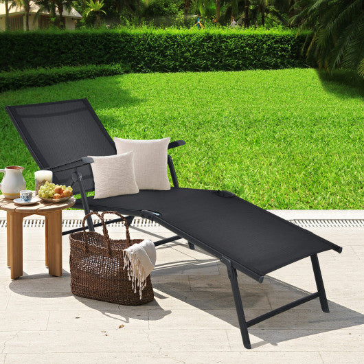 Patio Foldable Chaise Lounge Chair with Backrest and Footrest-Black