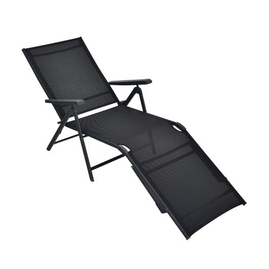 Patio Foldable Chaise Lounge Chair with Backrest and Footrest-Black