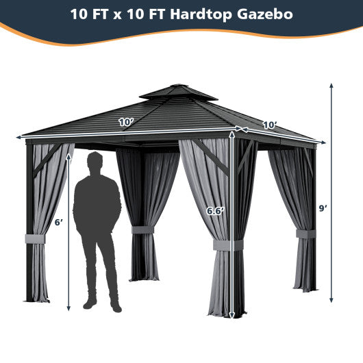 10 x 10 Feet Double-Top Hardtop Gazebo with Galvanized Steel Roof-Gray