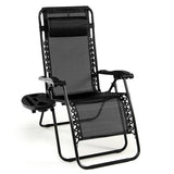 Outdoor Folding Zero Gravity Reclining Lounge Chair with Utility Tray-Black