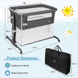3-in-1 Foldable Baby Bedside Sleeper  with Mattress and 5 Adjustable Heights-Dark Gray