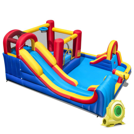 7 in 1 Outdoor Inflatable Bounce House with Water Slides and Splash Pools with 950W Blower