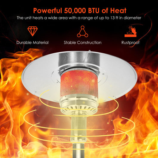 50000 BTU Stainless Steel Propane Patio Heater with Trip over Protection-Gray