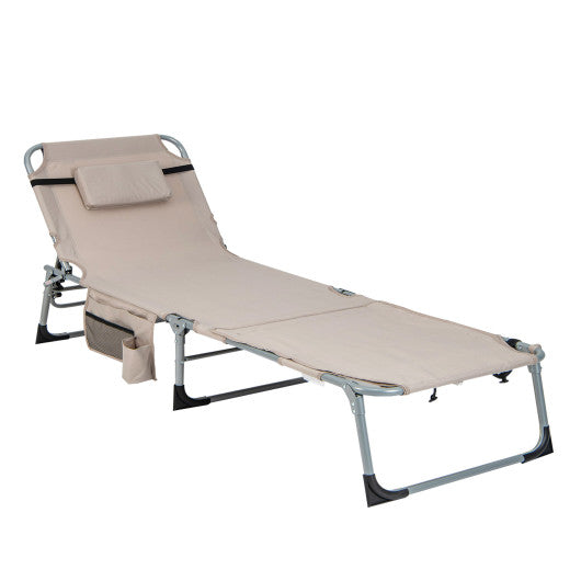 5-position Outdoor Folding Chaise Lounge Chair-Beige