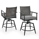 360 Degree Swivel Bar Stool Set of 2 with Metal Frame and PE Rattan Backrest-Black