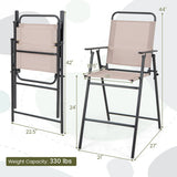 Set of 2 Patio Folding Bar-Height Chairs with Armrests and Quick-Drying Seat-Beige