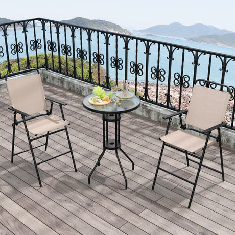 3 Pieces Outdoor Bistro Set with 2 Folding Chairs-Beige