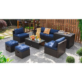 8 Pieces Patio Space-Saving Rattan Furniture Set with Storage Box and Waterproof Cover-Navy