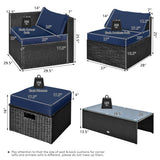 8 Pieces Patio Rattan Storage Table Furniture Set-Navy