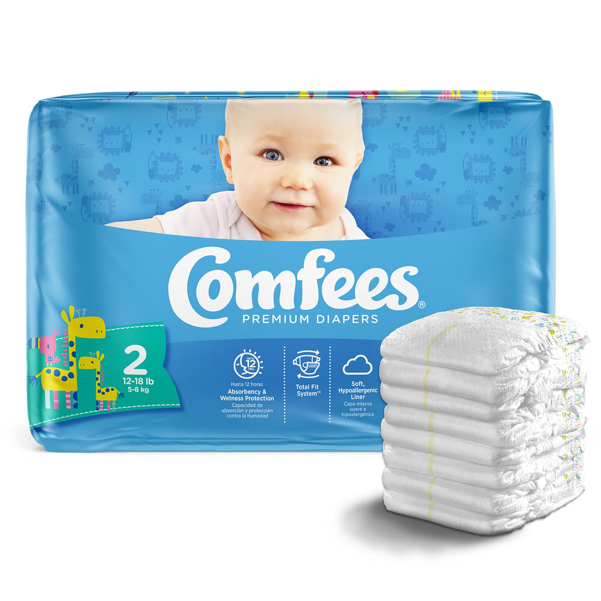 Comfees Premium Diapers, Unisex, Baby, Tab Closure, Size 2