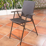 Set of 4 Folding Rattan Bar Chairs with Footrests and Armrests for Outdoors and Indoors