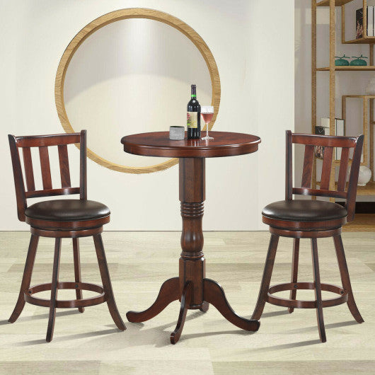 2 Pieces 360 Degree Swivel Wooden Counter Height Bar Stool Set with Cushioned Seat-25 inches