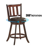 2 Pieces 360 Degree Swivel Wooden Counter Height Bar Stool Set with Cushioned Seat-25 inches