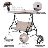 3 Seats Converting Outdoor Swing Canopy Hammock with Adjustable Tilt Canopy-Beige