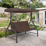 3 Seats Converting Outdoor Swing Canopy Hammock with Adjustable Tilt Canopy-Brown