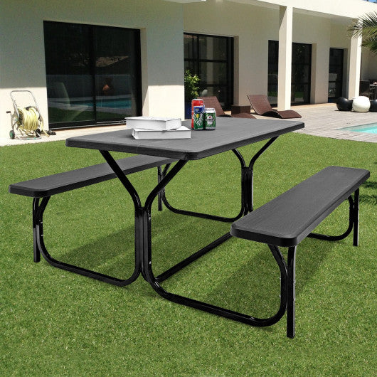 HDPE Outdoor Picnic Table Bench Set with Metal Base-Black