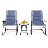 3 Pcs Outdoor Folding Rocking Chair Table Set with Cushion-Blue