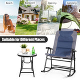 3 Pcs Outdoor Folding Rocking Chair Table Set with Cushion-Blue