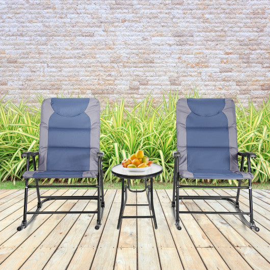 3 Pcs Outdoor Folding Rocking Chair Table Set with Cushion-Blue