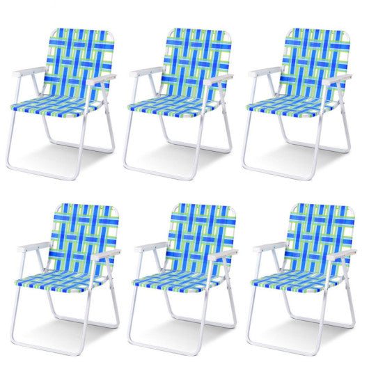 6 pcs Folding Beach Chair Camping Lawn Webbing Chair-Blue