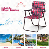 6 Pieces Folding Beach Chair Camping Lawn Webbing Chair-Red