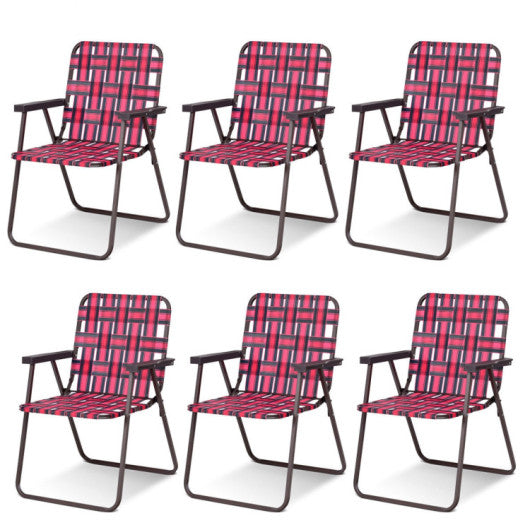 6 Pieces Folding Beach Chair Camping Lawn Webbing Chair-Red